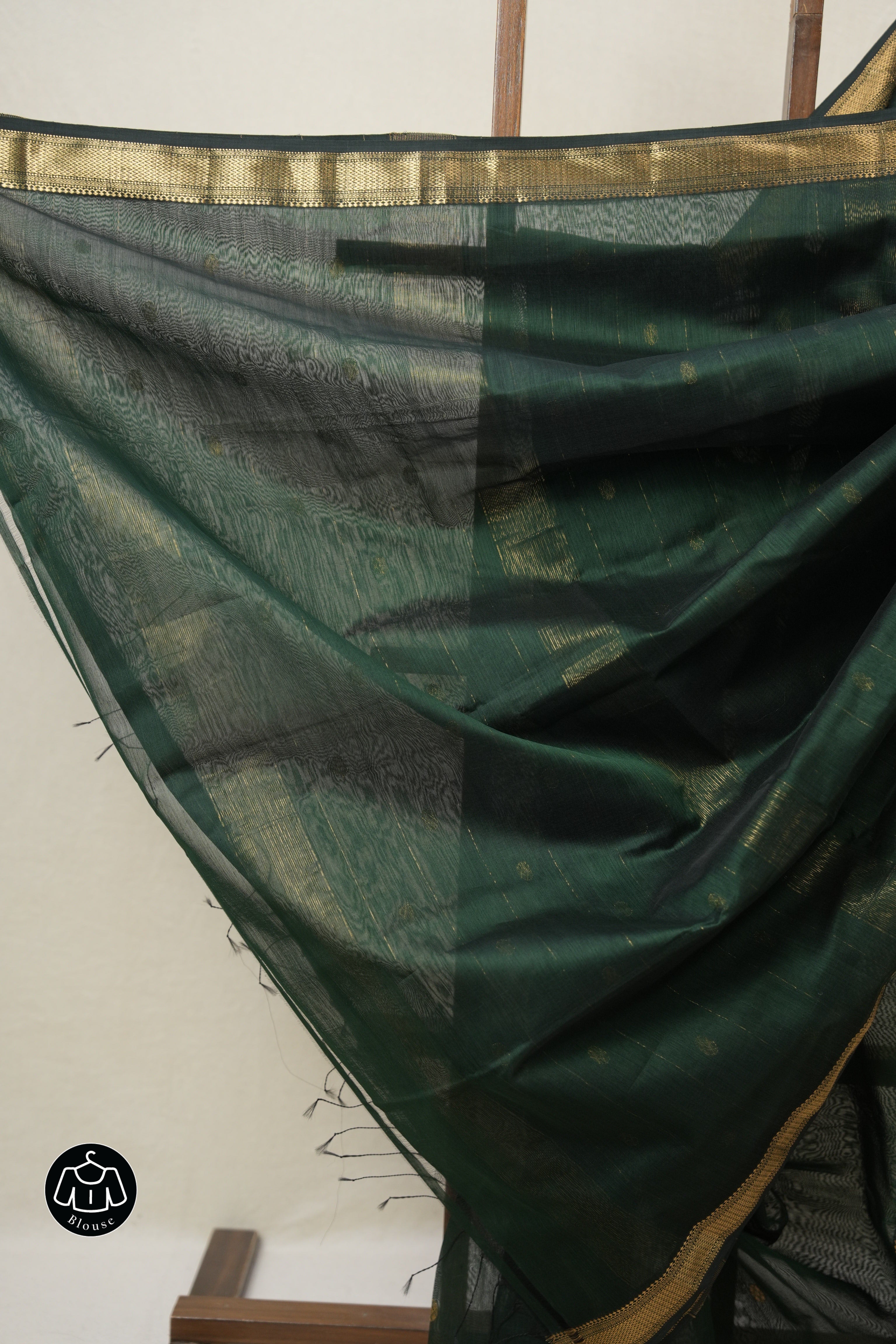 Bottle Green Maheshwari Saree - SRBGMS964