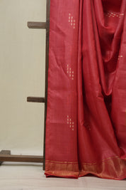 Red Tussar Silk Saree - SRRTSS1869