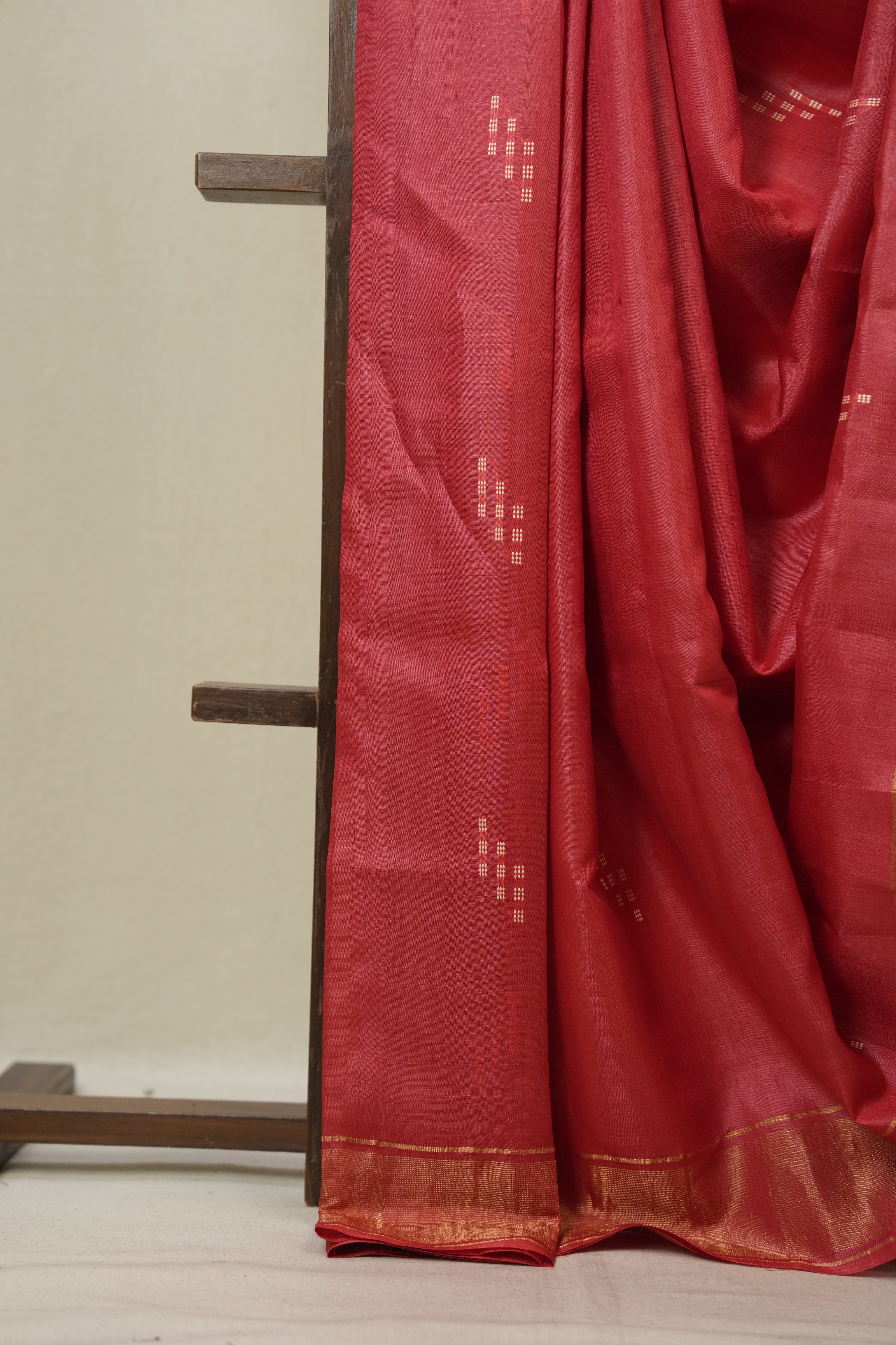 Red Tussar Silk Saree - SRRTSS1869