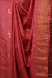 Red Tussar Silk Saree - SRRTSS1869