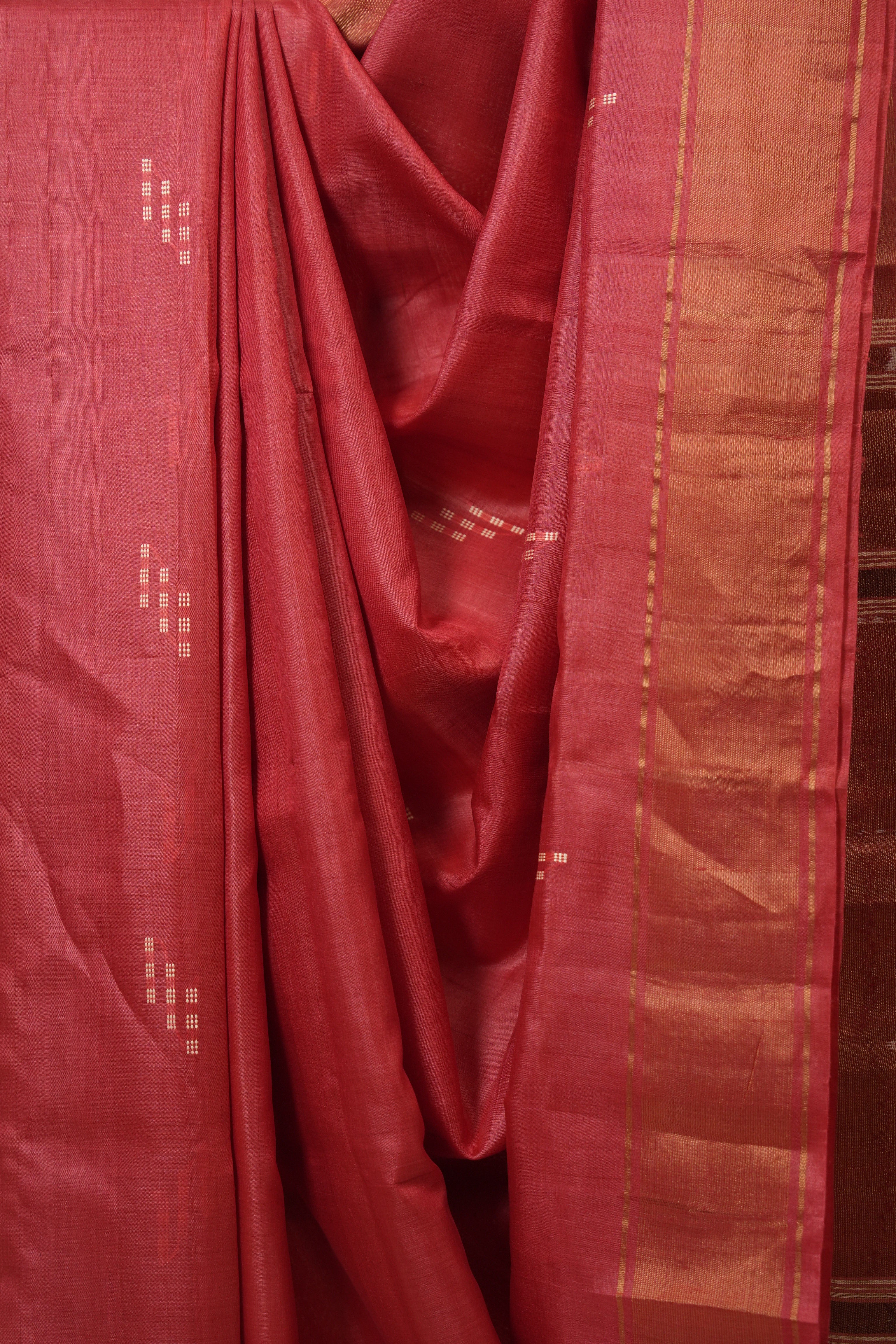 Red Tussar Silk Saree - SRRTSS1869