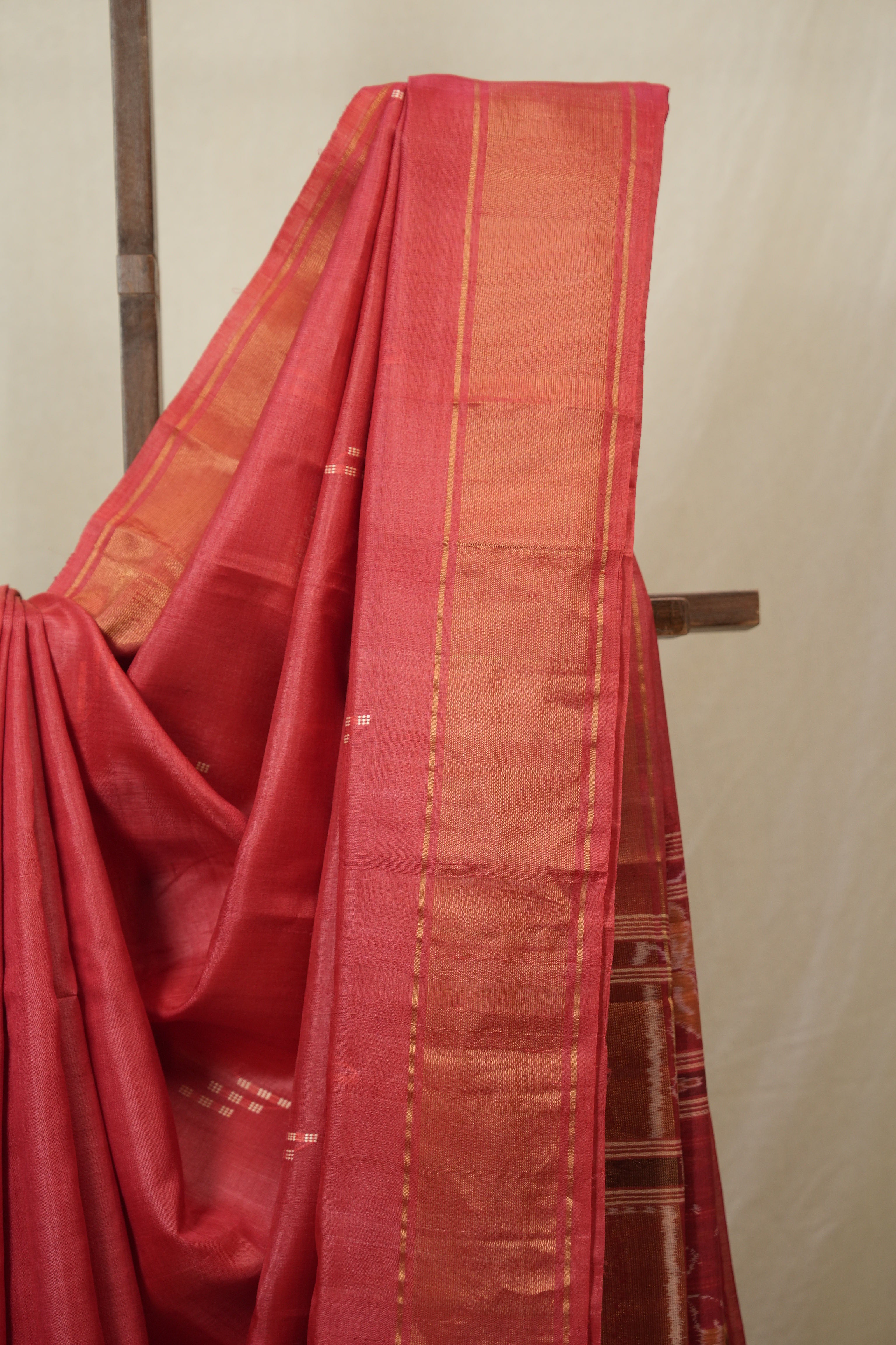 Red Tussar Silk Saree - SRRTSS1869