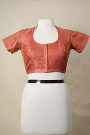 Carrot Red Tissue Tussar Silk Checks Blouse - SRCRTTSB10