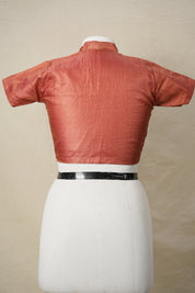 Carrot Red Tissue Tussar Silk Checks Blouse - SRCRTTSB10