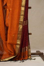 Bright Orange Maheshwari Saree - SRBOMS960