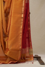 Golden Orange Maheshwari Saree - SRGOMS954