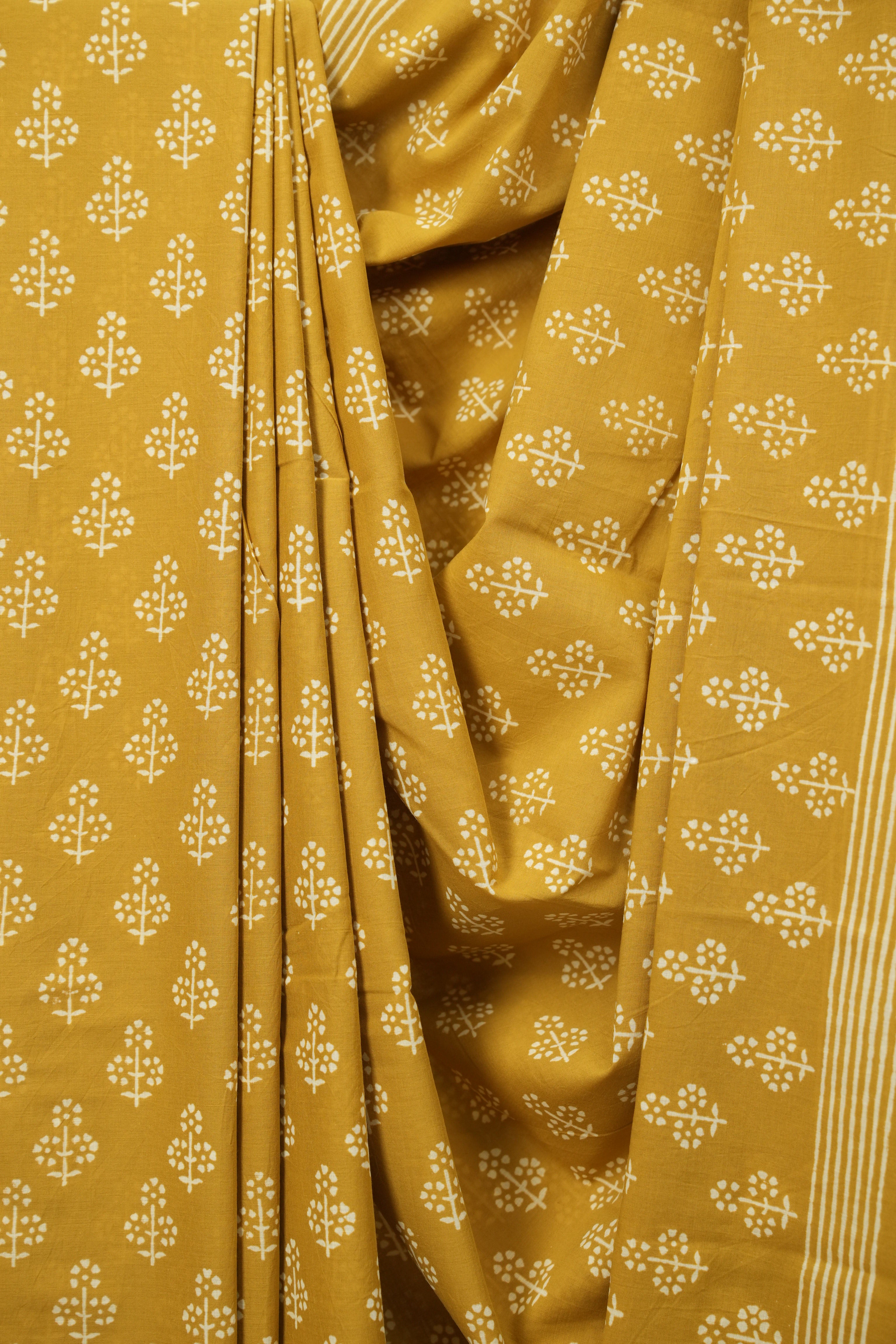 Mustard HBP Cotton Saree - SRMCS3566