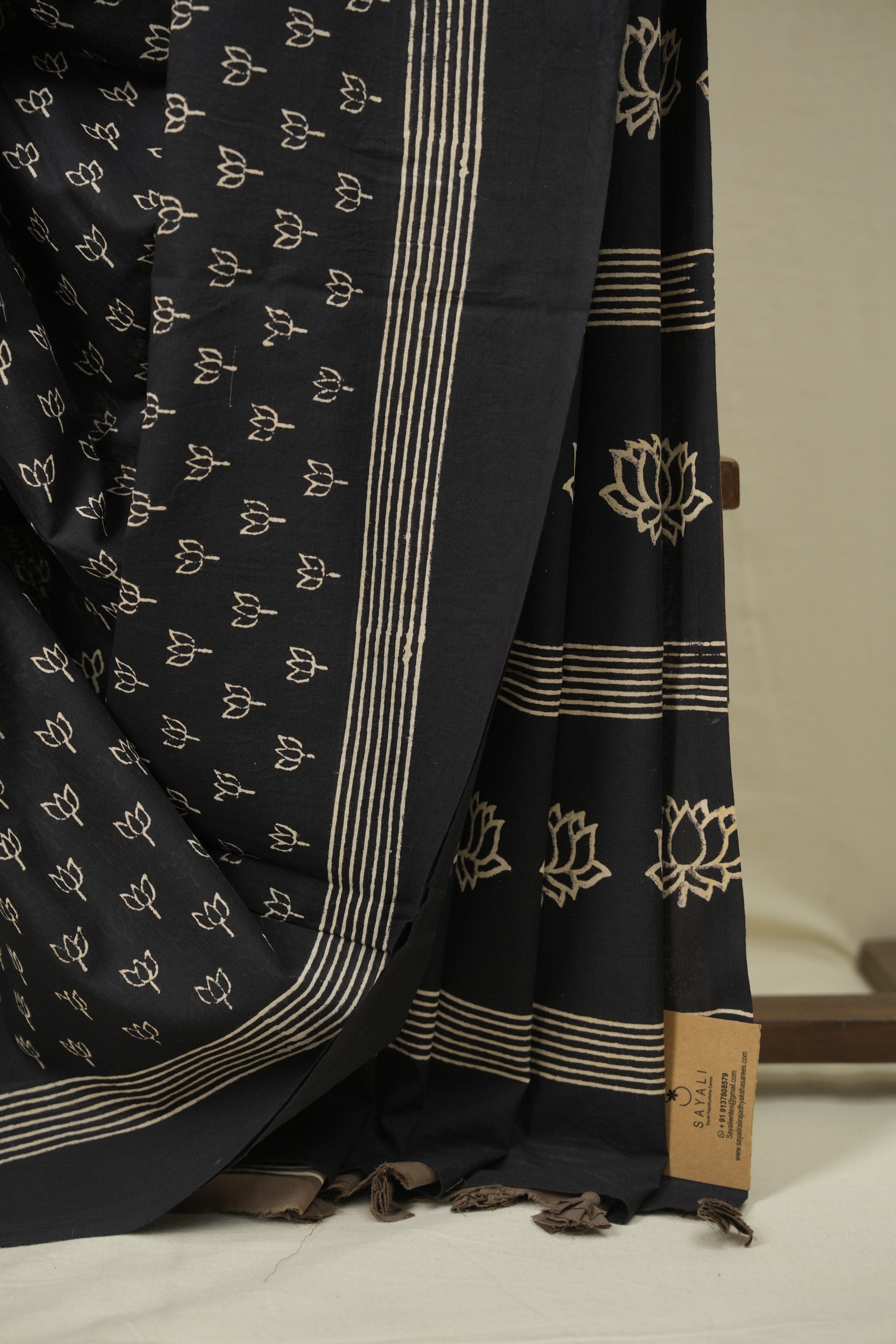 Black HBP Cotton Saree - SRBCS3565