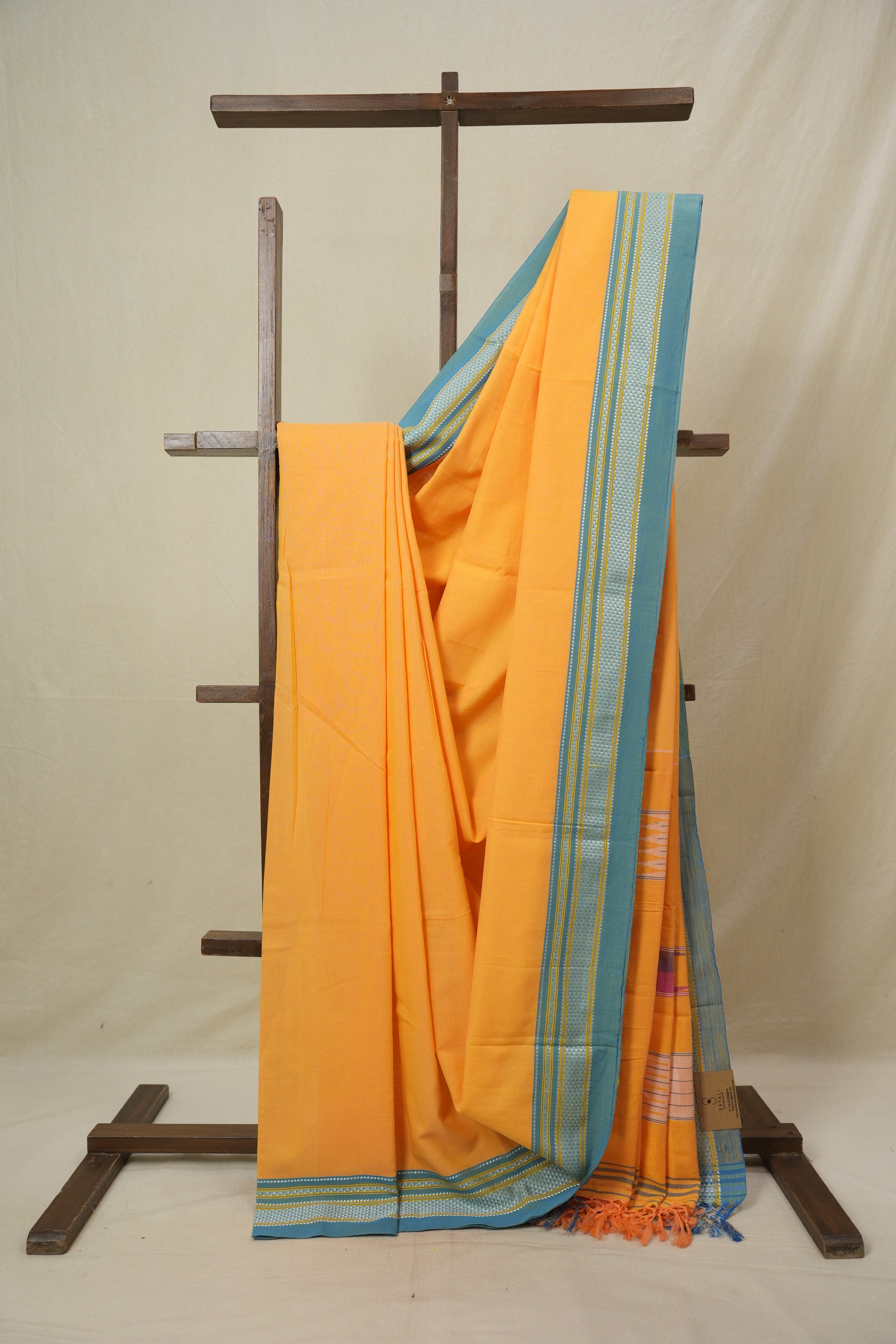 Orange Cotton IIkal Saree With Chikki Border - SROCIS911