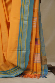 Orange Cotton IIkal Saree With Chikki Border - SROCIS911