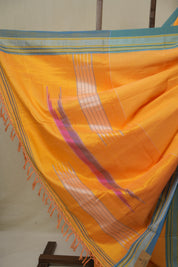 Orange Cotton IIkal Saree With Chikki Border - SROCIS911