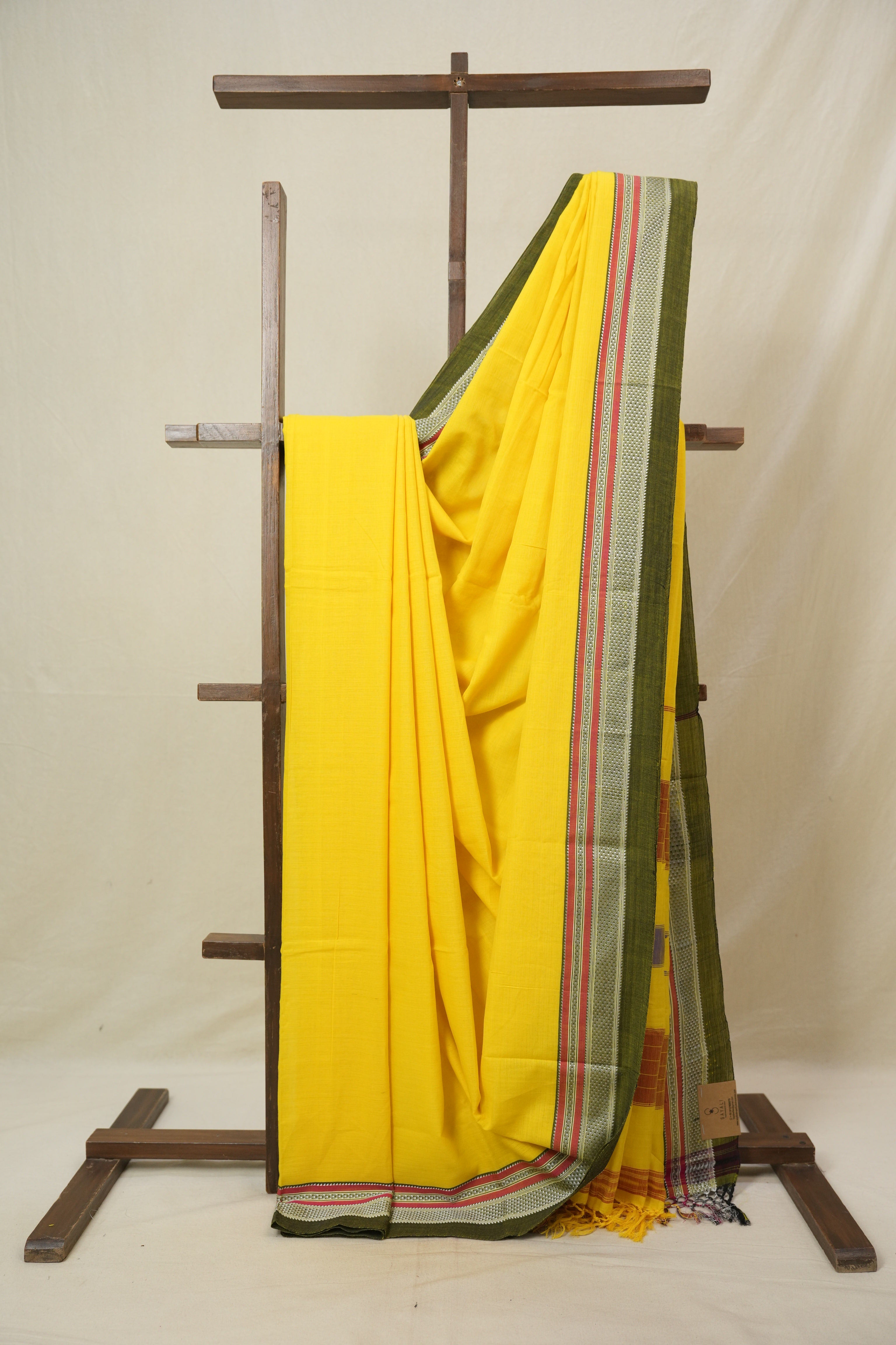 Yellow Cotton IIkal Saree With Chikki Border - SRYCIS910