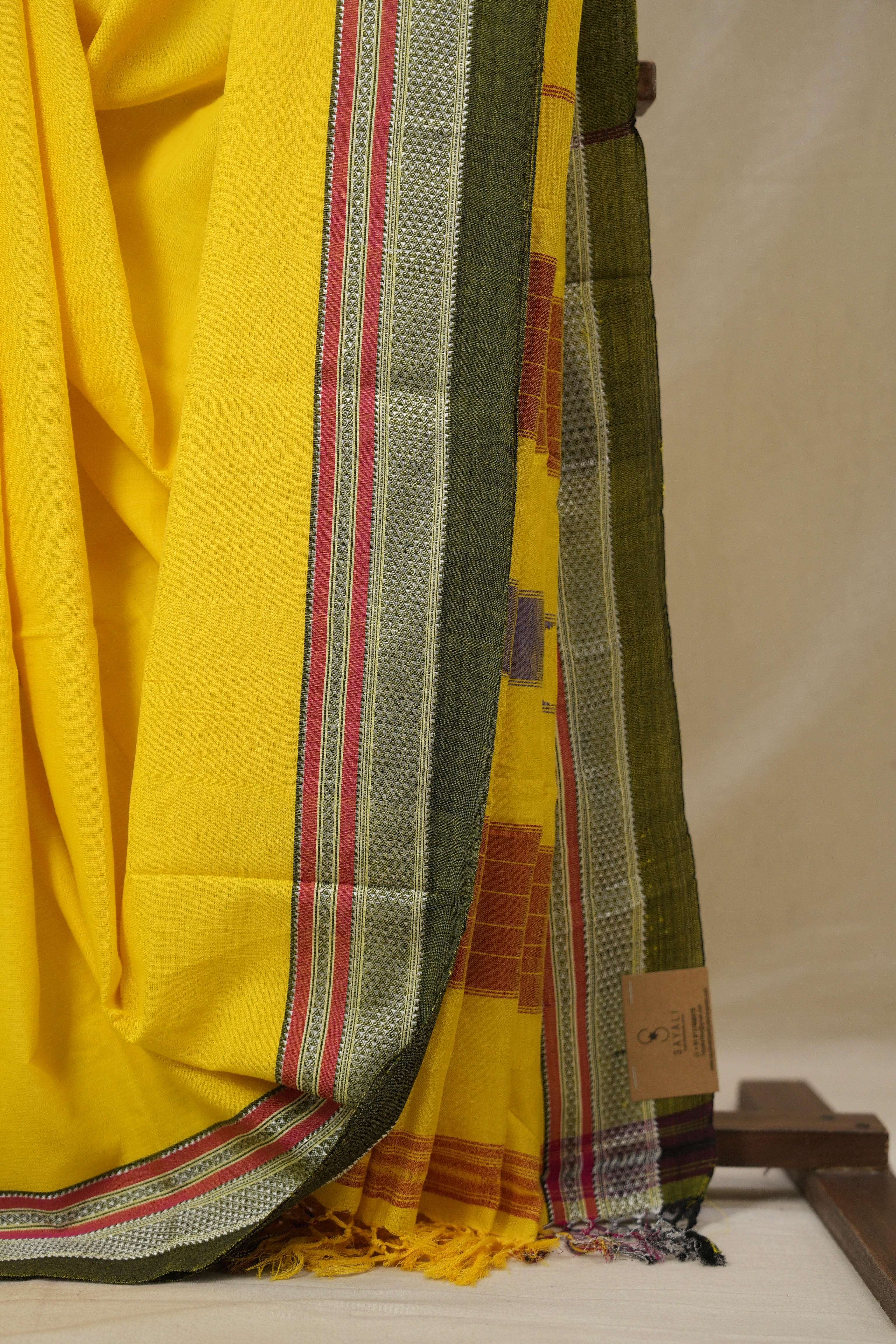 Yellow Cotton IIkal Saree With Chikki Border - SRYCIS910
