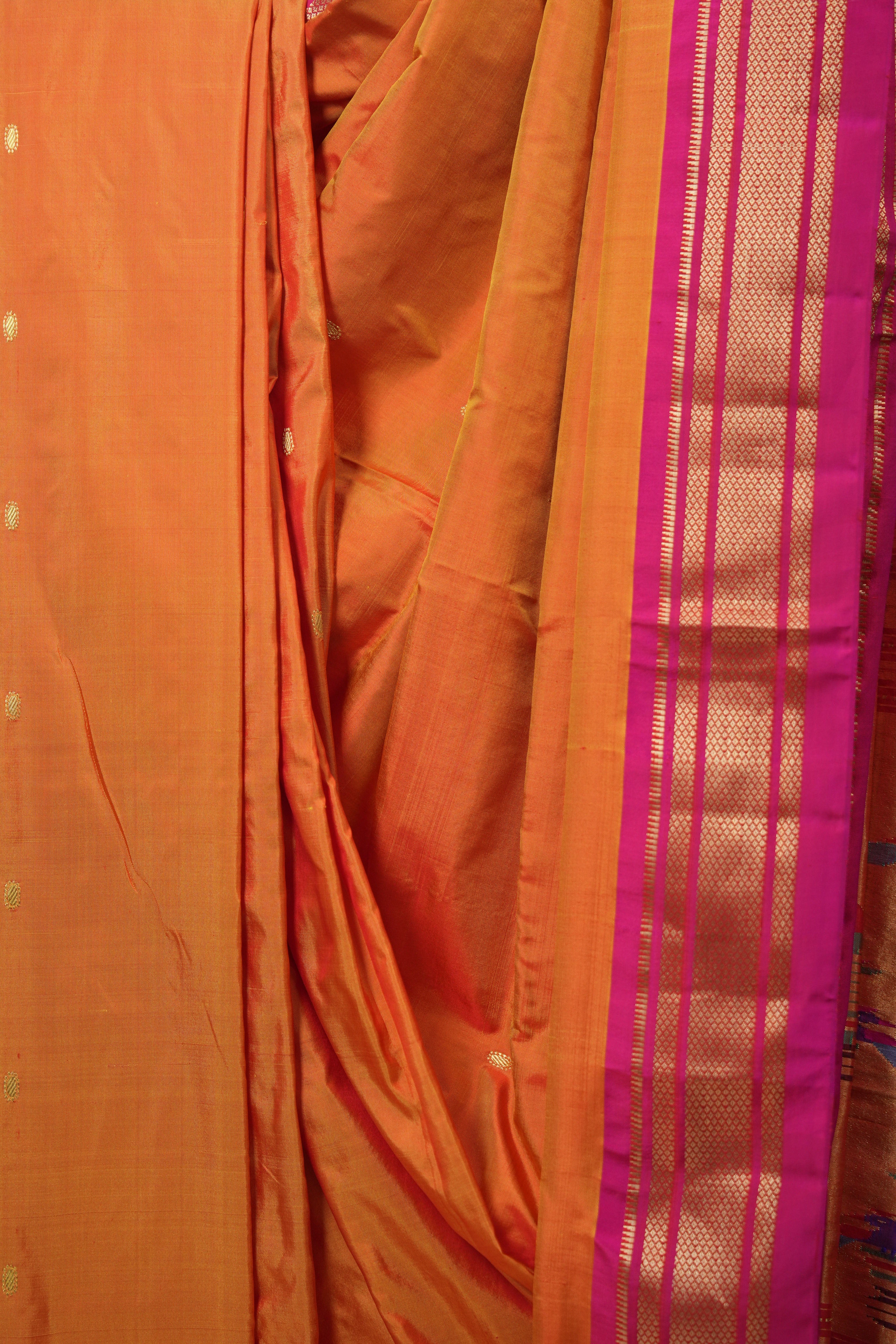 Two Tone Orange Silk Paithani Saree - SRTTOSPS764