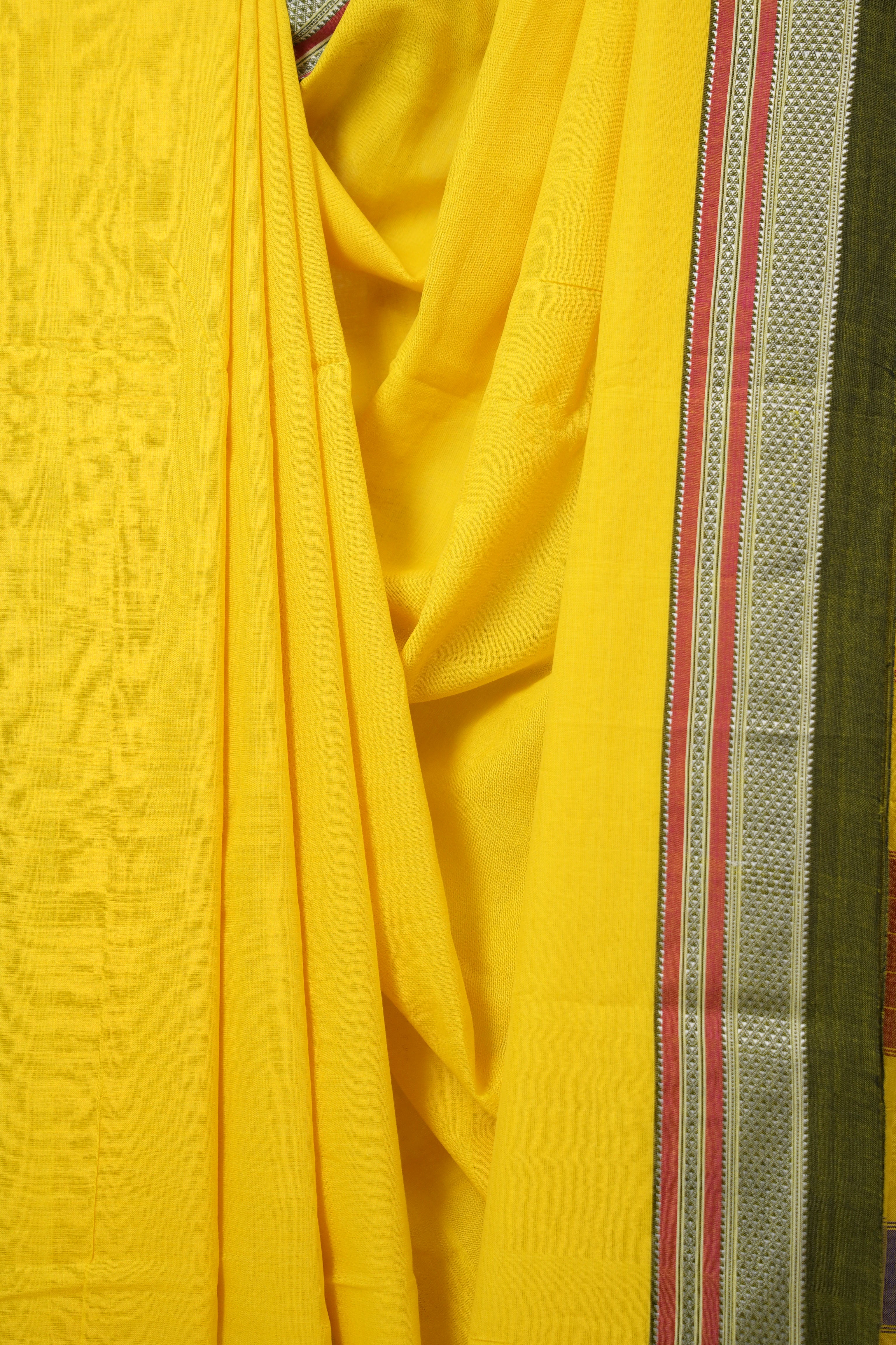 Yellow Cotton IIkal Saree With Chikki Border - SRYCIS910