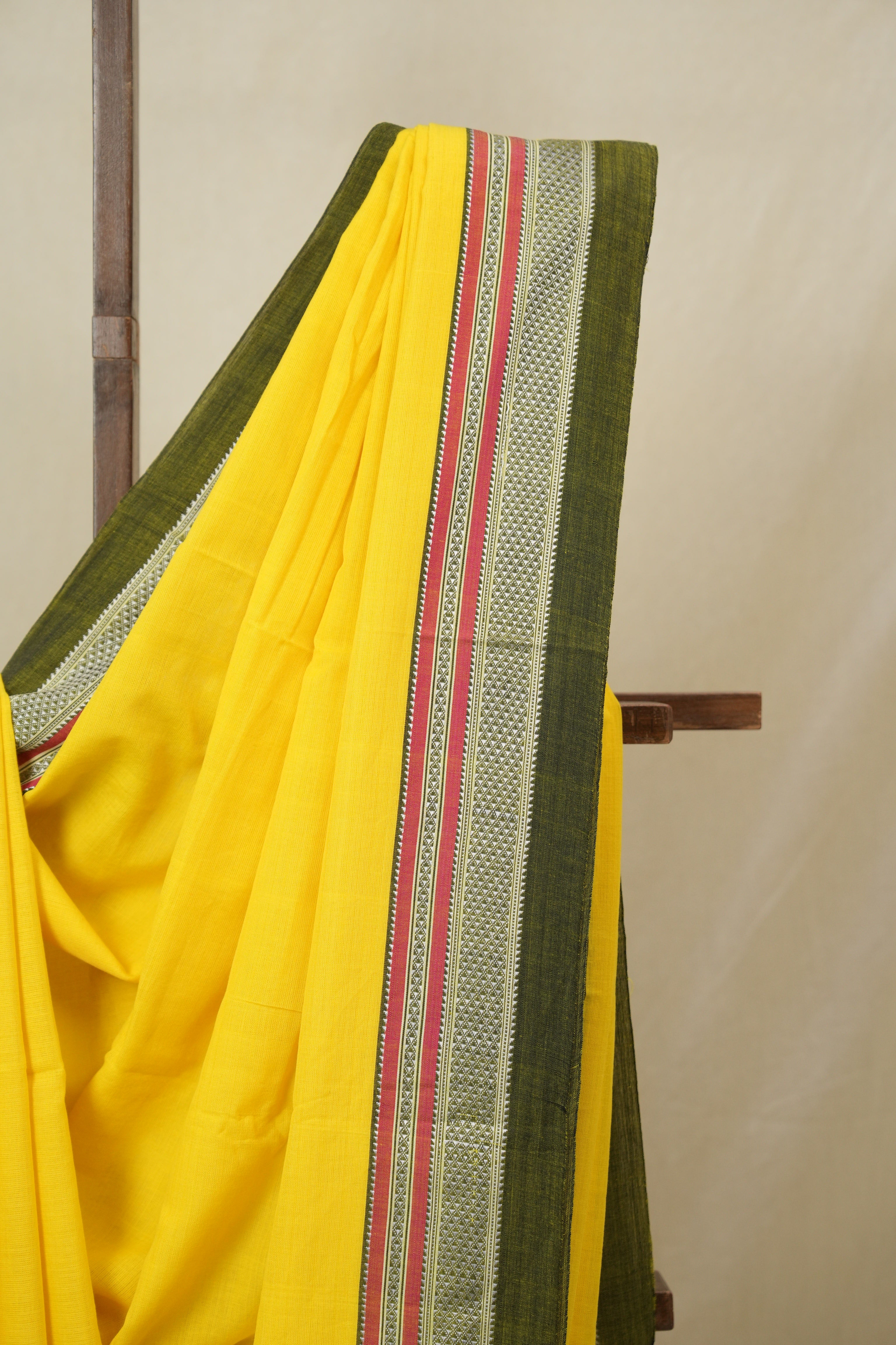 Yellow Cotton IIkal Saree With Chikki Border - SRYCIS910