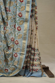 Sky Blue HBP Cotton Silk Saree With Maheshwari Border - SRSBCSS1334