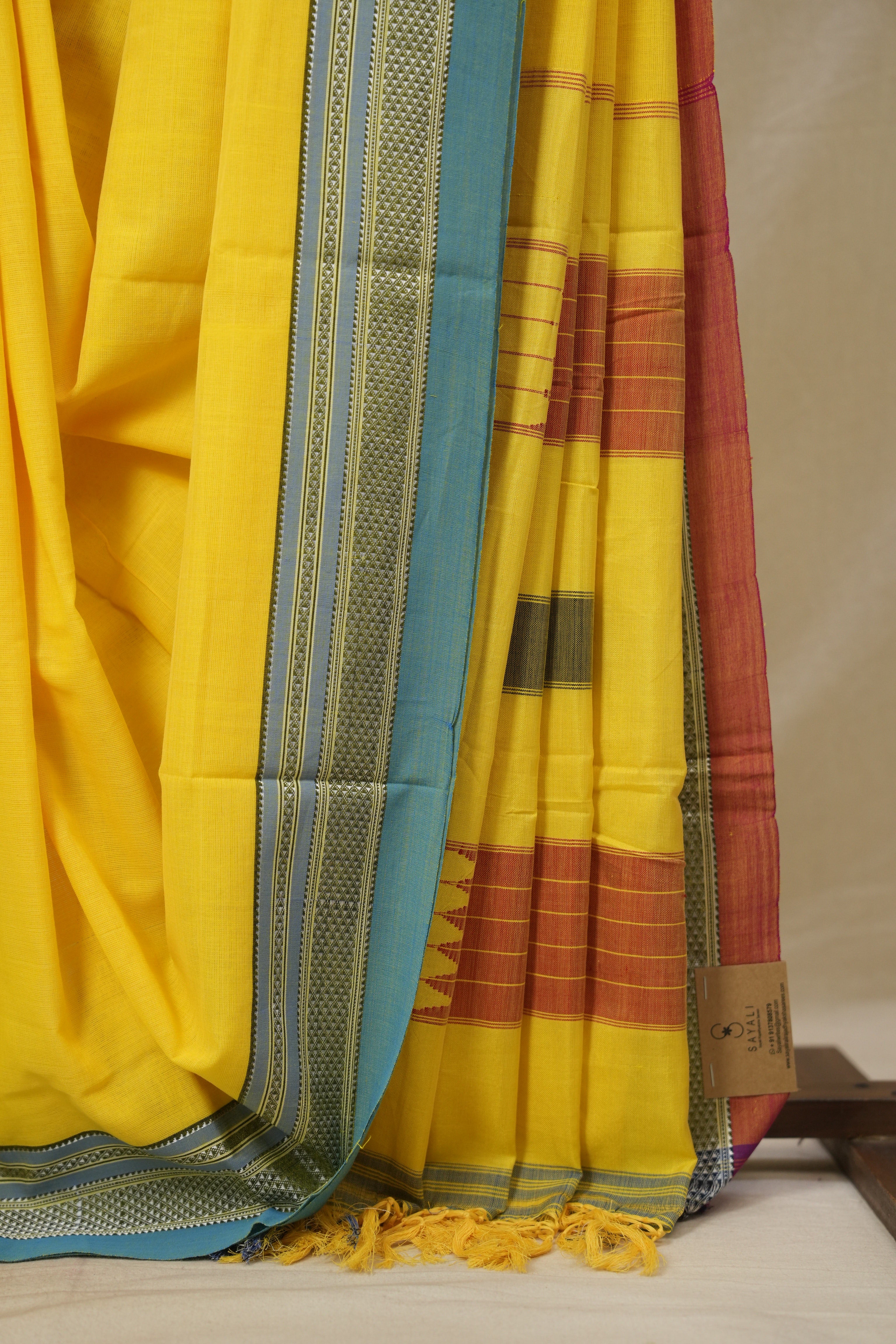 Yellow Cotton IIkal Saree With Chikki Border - SRYCIS908