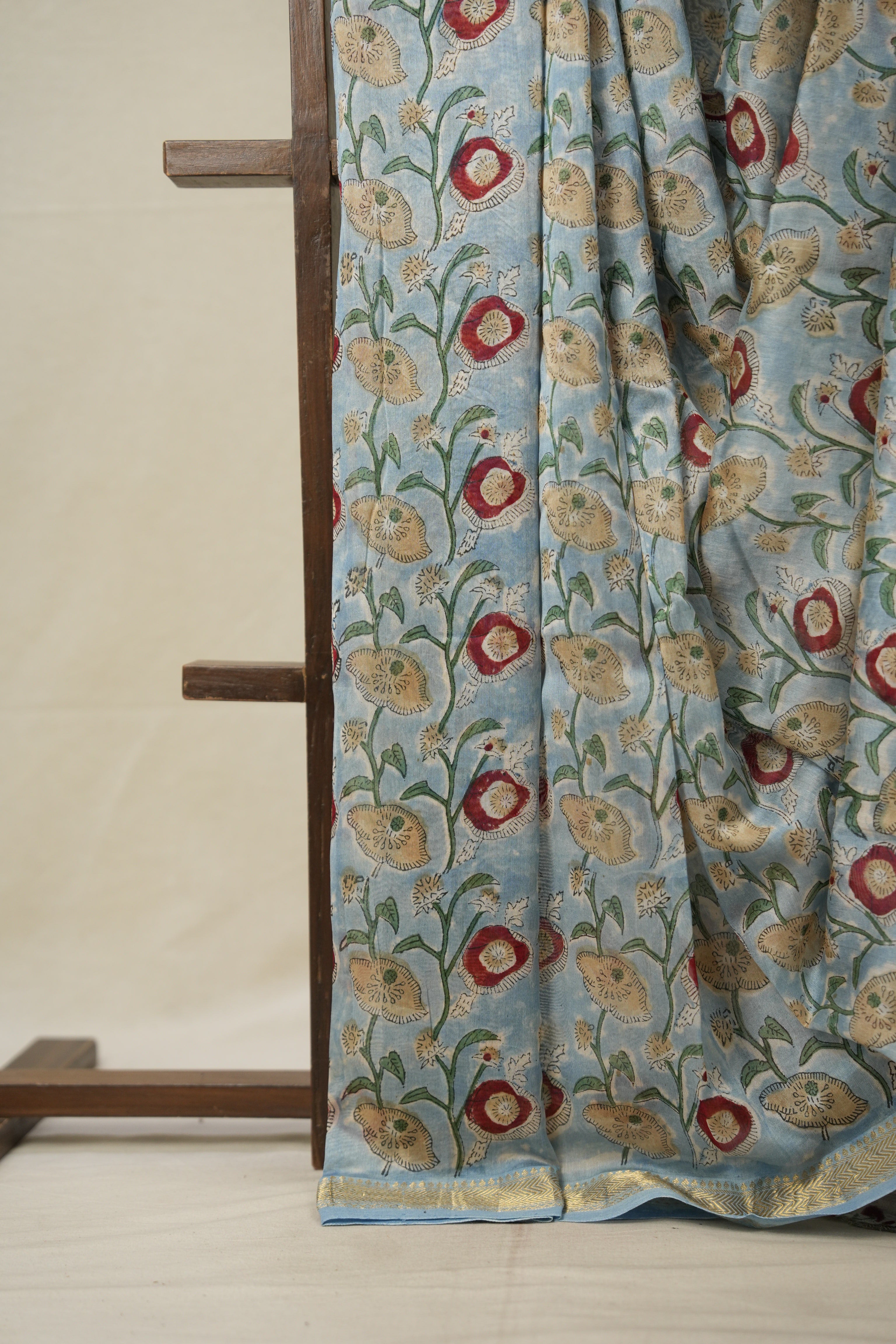 Sky Blue HBP Cotton Silk Saree With Maheshwari Border - SRSBCSS1334