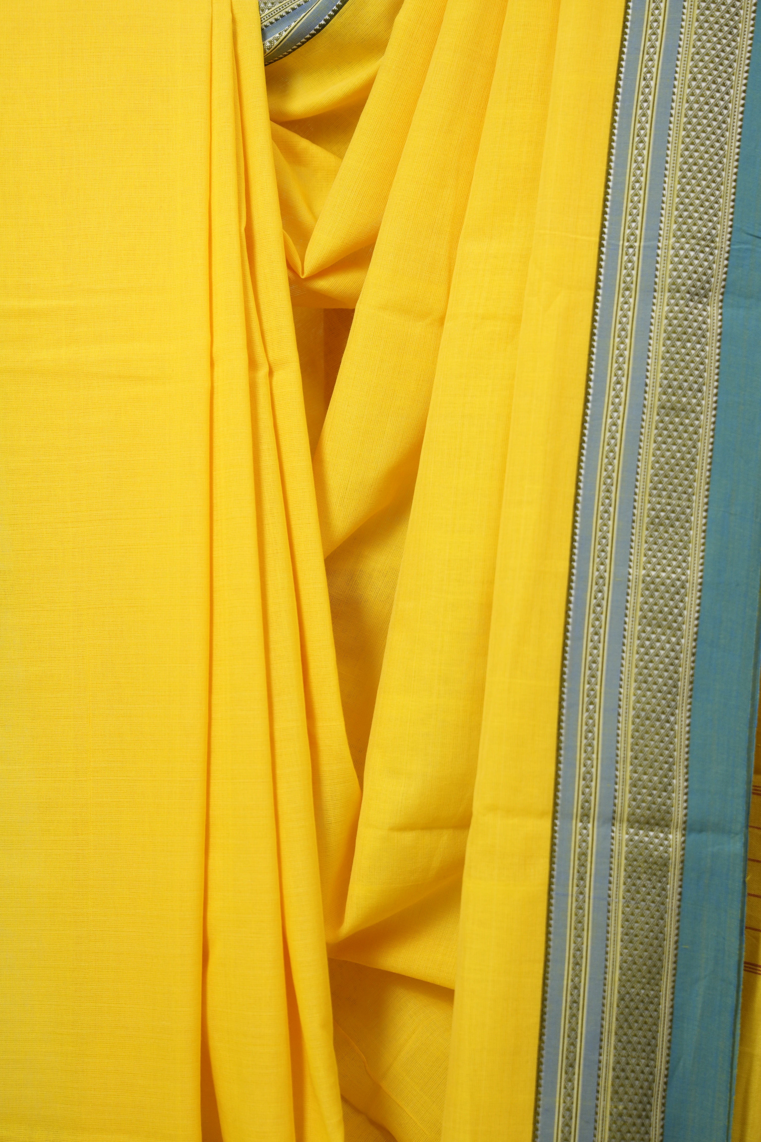 Yellow Cotton IIkal Saree With Chikki Border - SRYCIS908