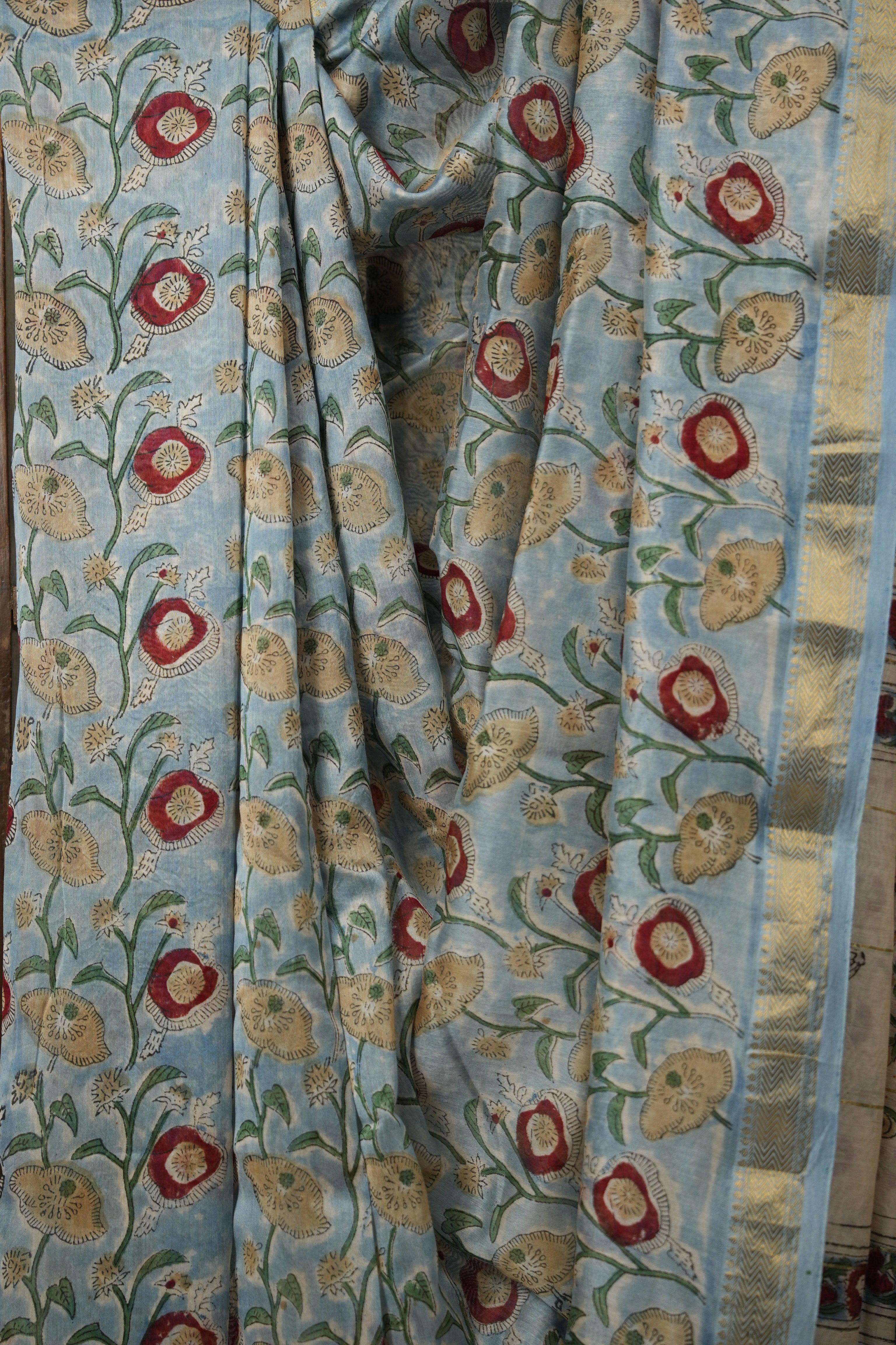 Sky Blue HBP Cotton Silk Saree With Maheshwari Border - SRSBCSS1334