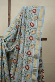 Sky Blue HBP Cotton Silk Saree With Maheshwari Border - SRSBCSS1334