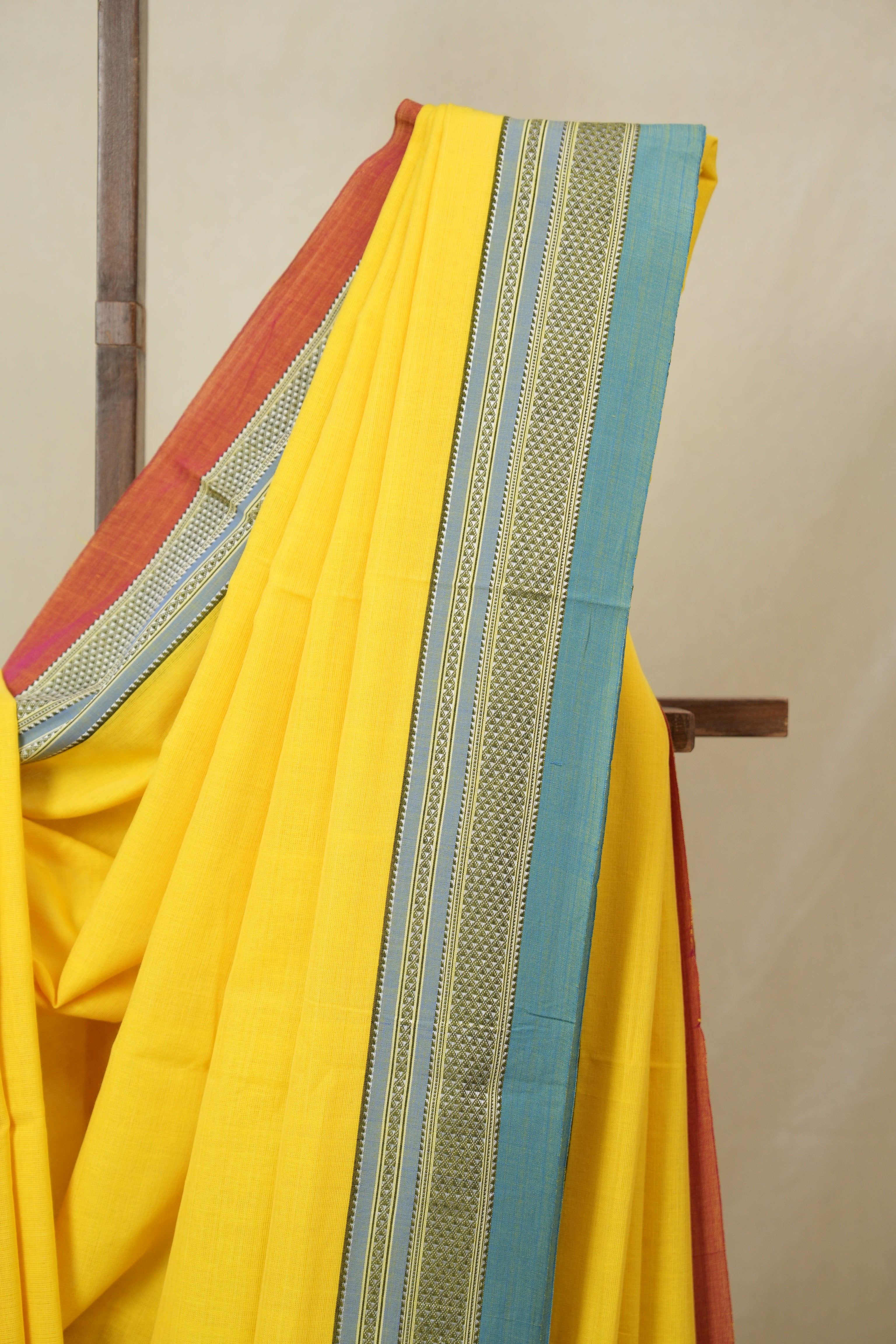 Yellow Cotton IIkal Saree With Chikki Border - SRYCIS908