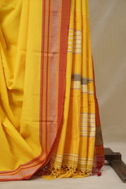 Yellow Cotton IIkal Saree With Chikki Border - SRYCIS904