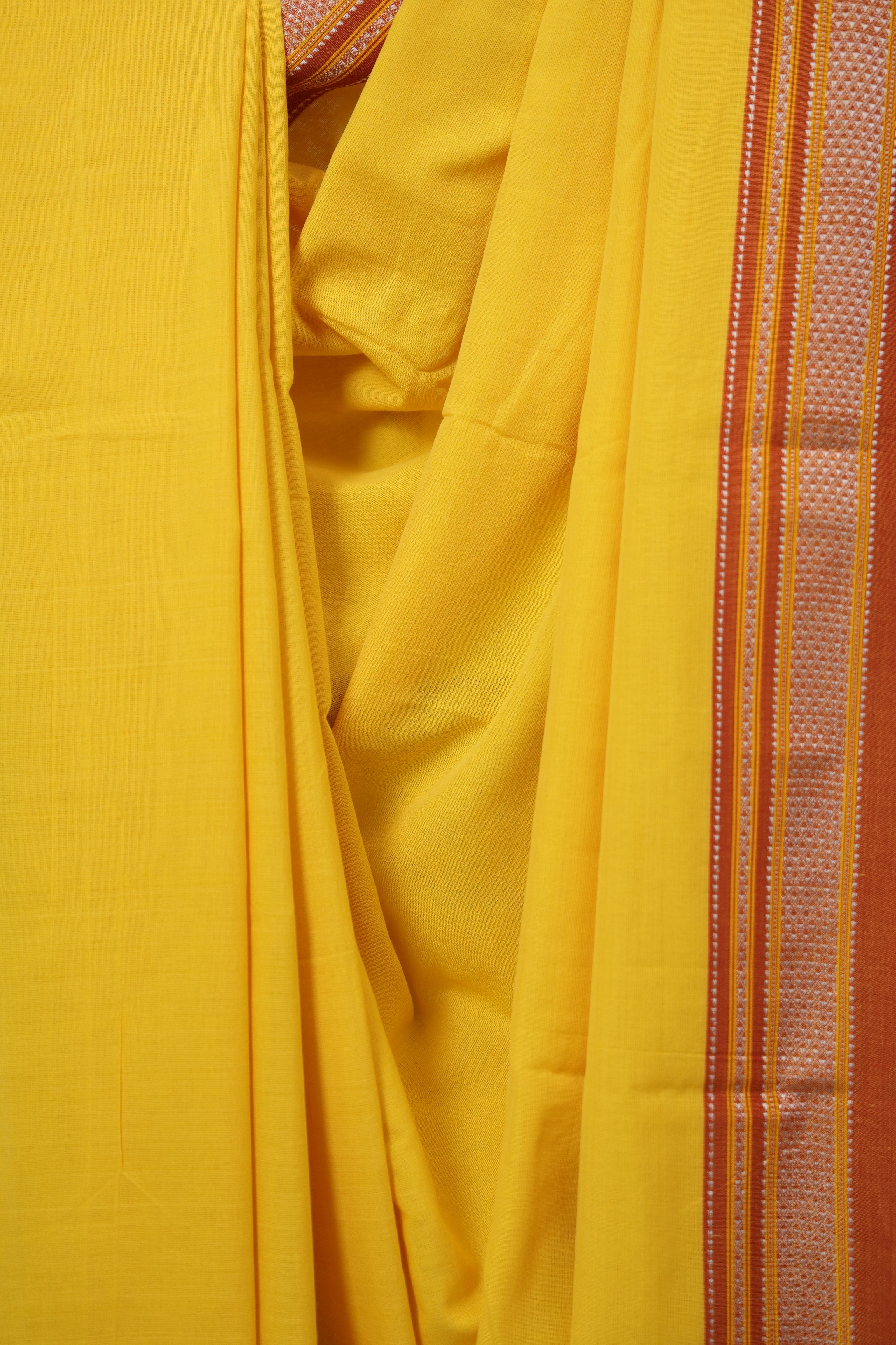 Yellow Cotton IIkal Saree With Chikki Border - SRYCIS904