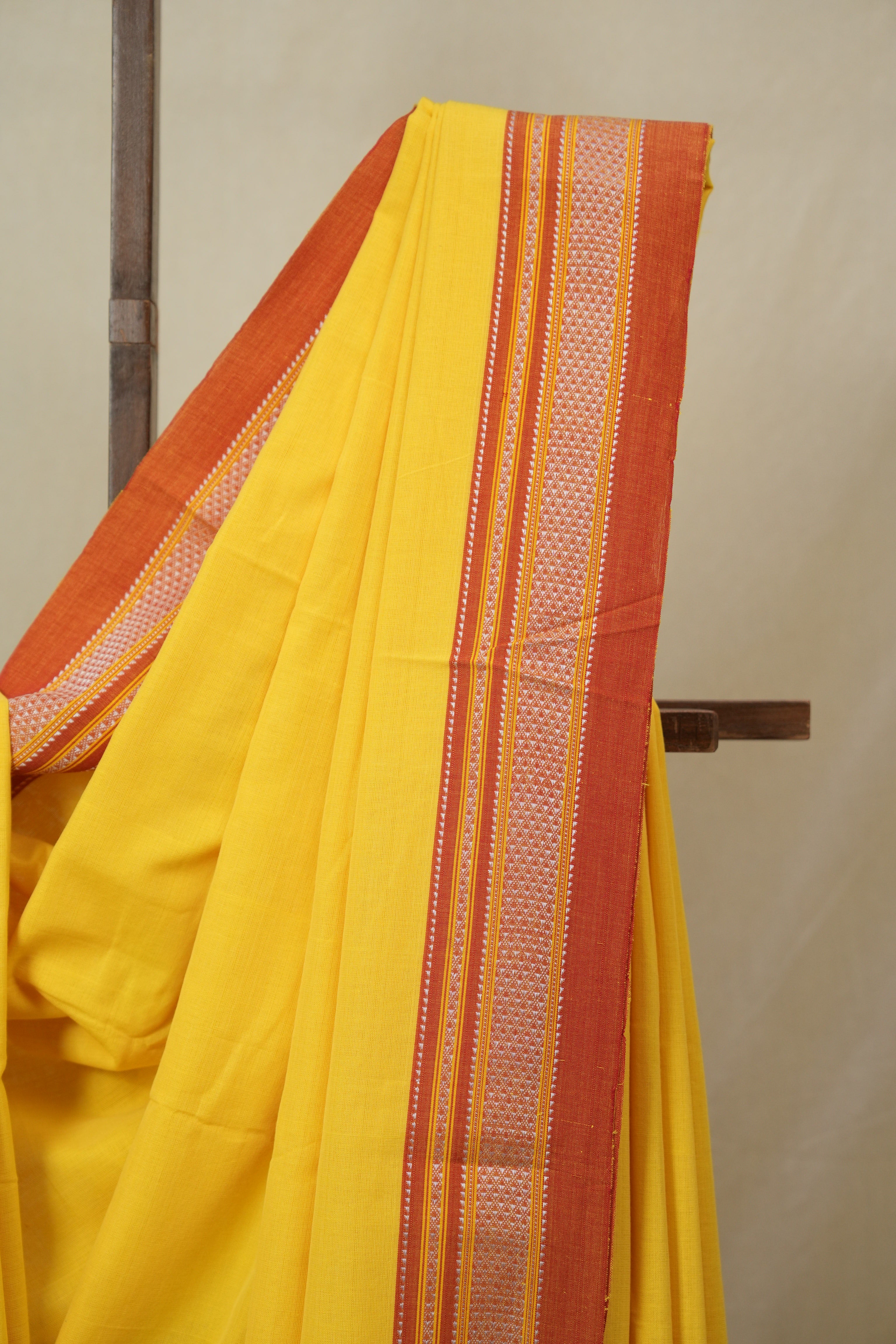 Yellow Cotton IIkal Saree With Chikki Border - SRYCIS904