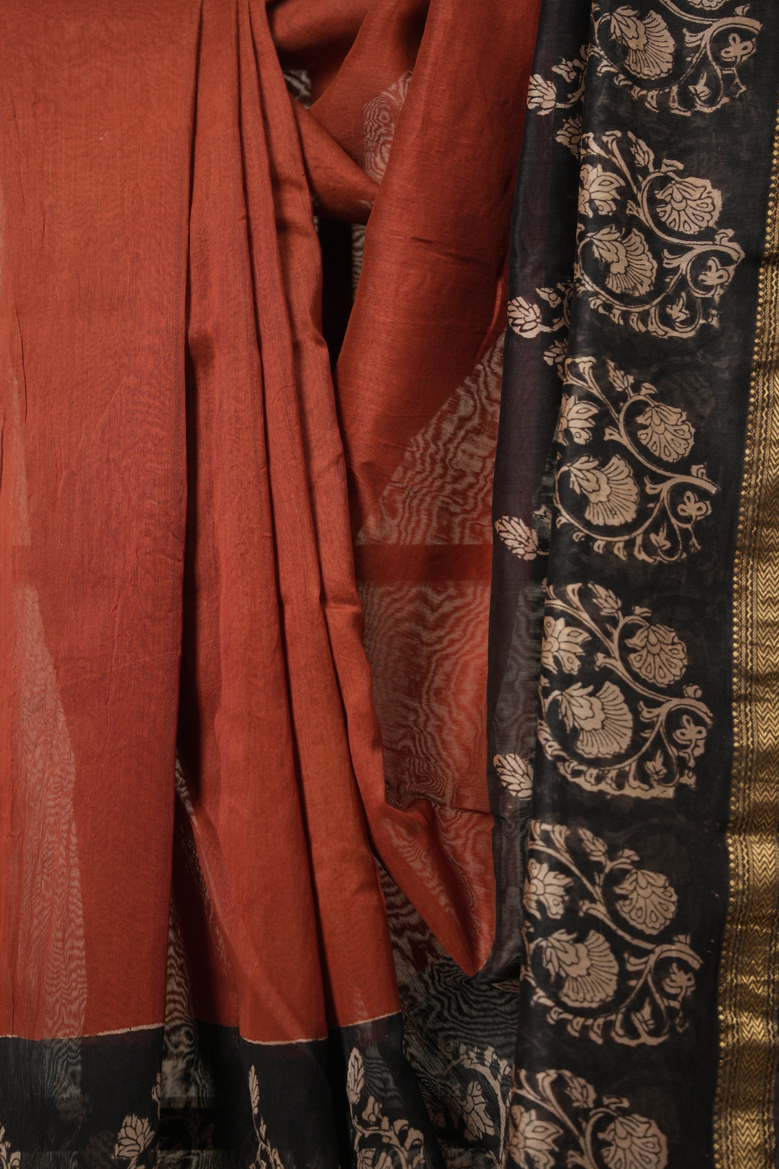 Red HBP Cotton Silk Saree With Maheshwari Border - SRRCSS1294