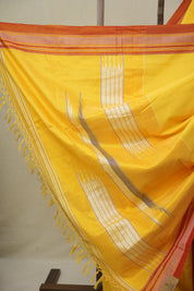 Yellow Cotton IIkal Saree With Chikki Border - SRYCIS904