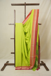 Neon Green Cotton IIkal Saree With Chikki Border - SRNGCIS906