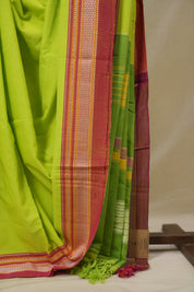 Neon Green Cotton IIkal Saree With Chikki Border - SRNGCIS906
