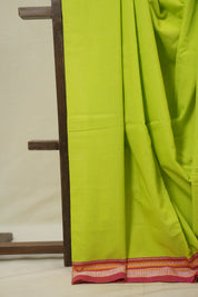 Neon Green Cotton IIkal Saree With Chikki Border - SRNGCIS906