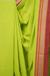 Neon Green Cotton IIkal Saree With Chikki Border - SRNGCIS906