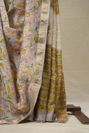 Grey HBP Cotton Silk Saree With Maheshwari Border - SRGCSS1306