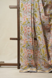 Grey HBP Cotton Silk Saree With Maheshwari Border - SRGCSS1306