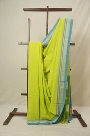 Neon Green Cotton IIkal Saree With Chikki Border - SRNGCIS905