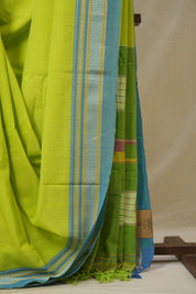 Neon Green Cotton IIkal Saree With Chikki Border - SRNGCIS905
