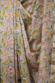 Grey HBP Cotton Silk Saree With Maheshwari Border - SRGCSS1306