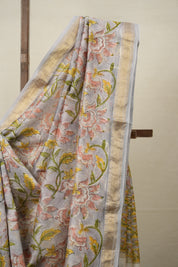 Grey HBP Cotton Silk Saree With Maheshwari Border - SRGCSS1306