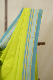 Neon Green Cotton IIkal Saree With Chikki Border - SRNGCIS905
