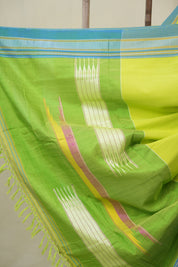 Neon Green Cotton IIkal Saree With Chikki Border - SRNGCIS905