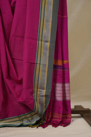 Rani Pink Cotton IIkal Saree With Chikki Border - SRRPCIS909