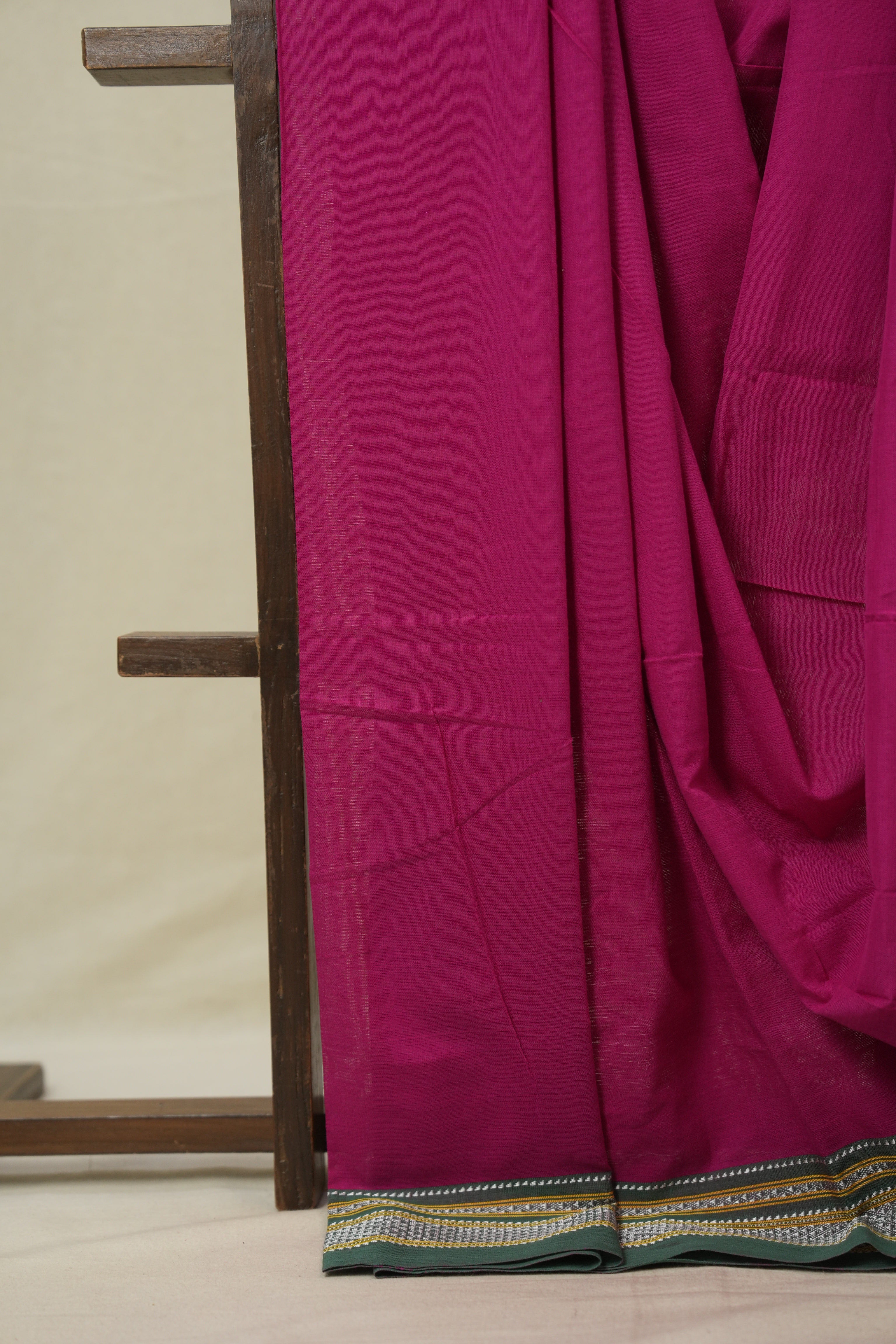 Rani Pink Cotton IIkal Saree With Chikki Border - SRRPCIS909