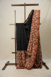 Black HBP Cotton Silk Saree With Maheshwari Border - SRBCSS1293