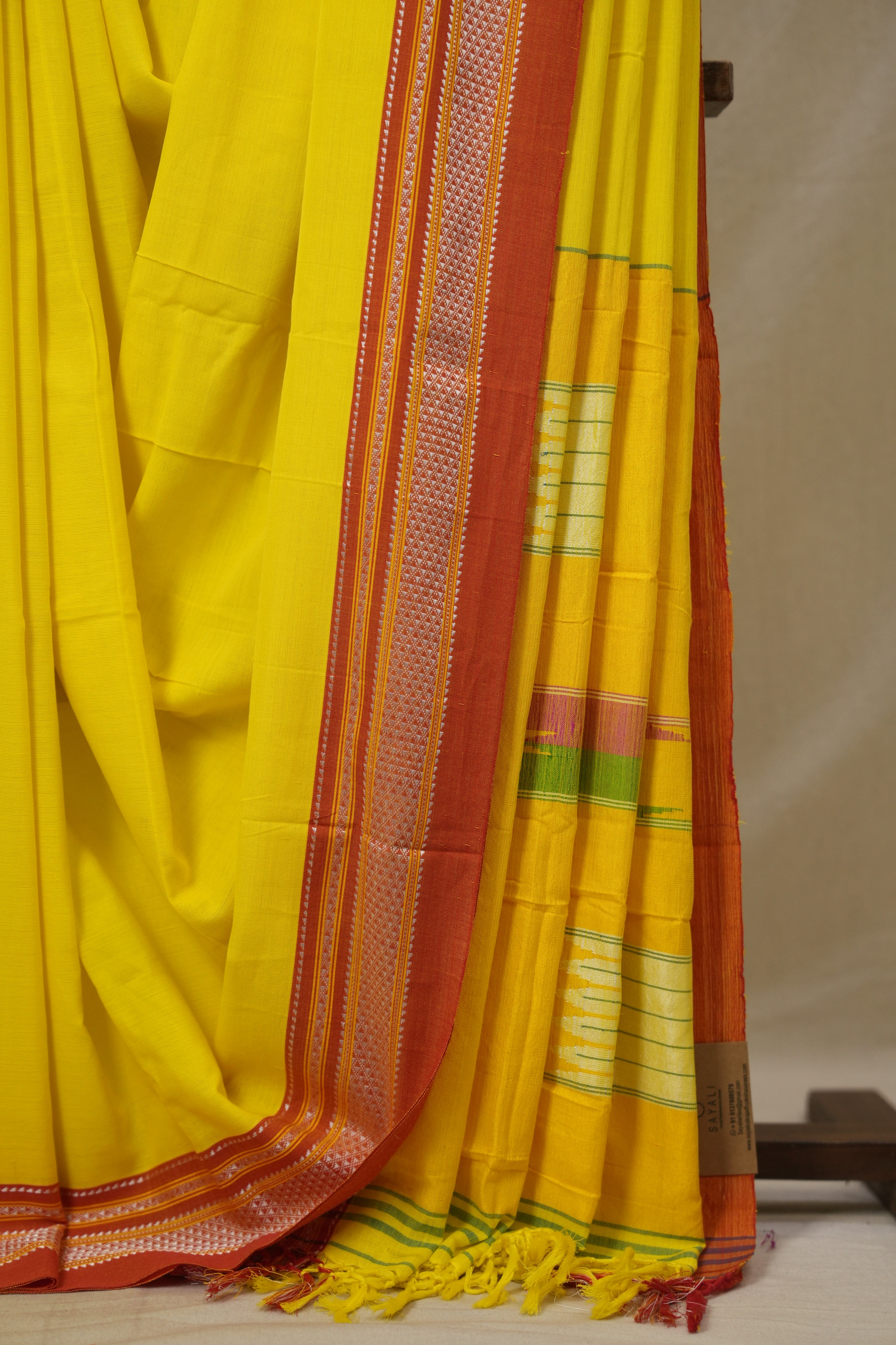 Yellow Cotton IIkal Saree With Chikki Border - SRYCIS912