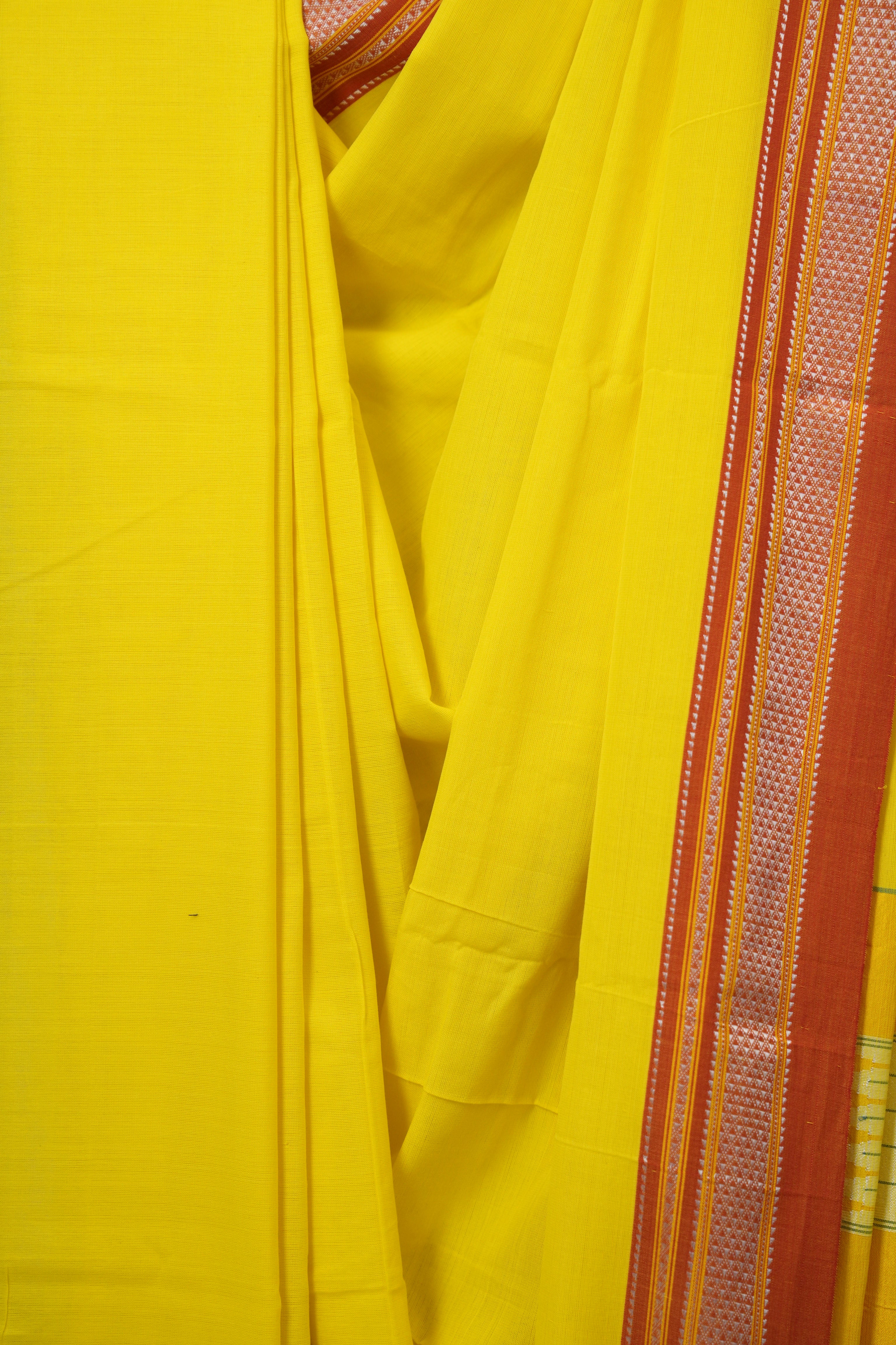 Yellow Cotton IIkal Saree With Chikki Border - SRYCIS912