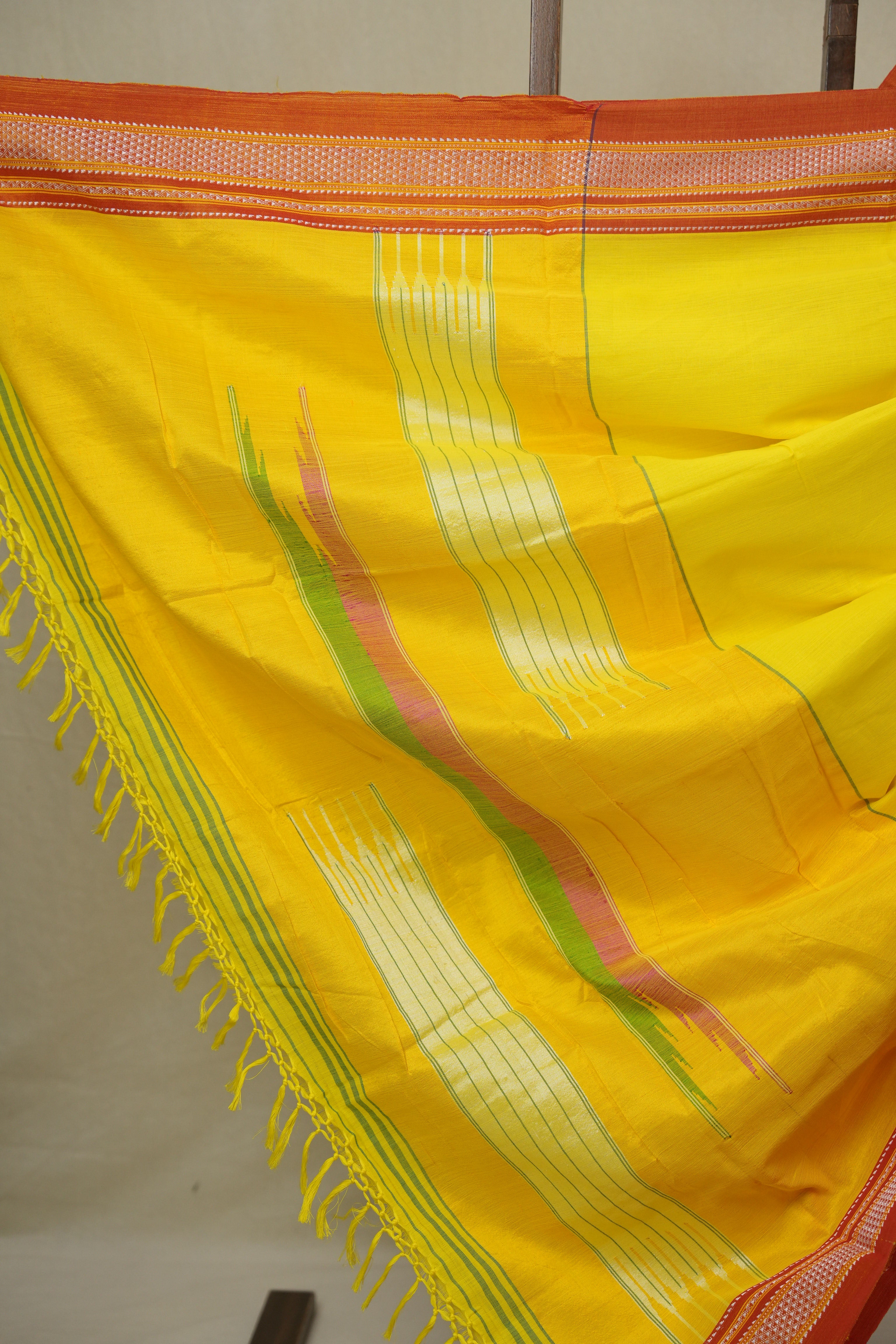 Yellow Cotton IIkal Saree With Chikki Border - SRYCIS912
